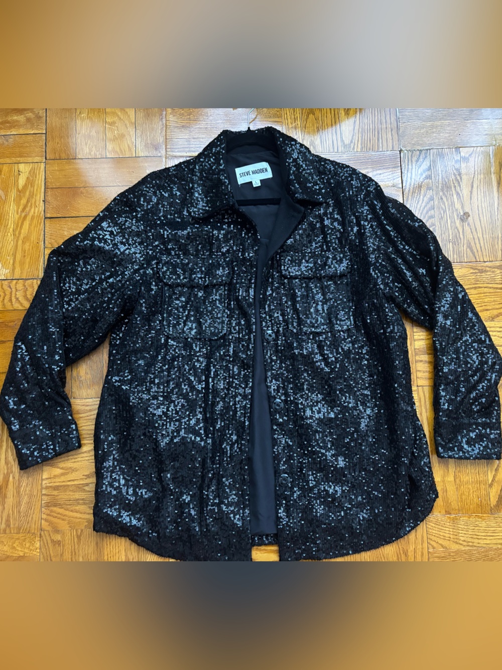 Steve Madden Black Sequin Shacket Button Down Jacket Large